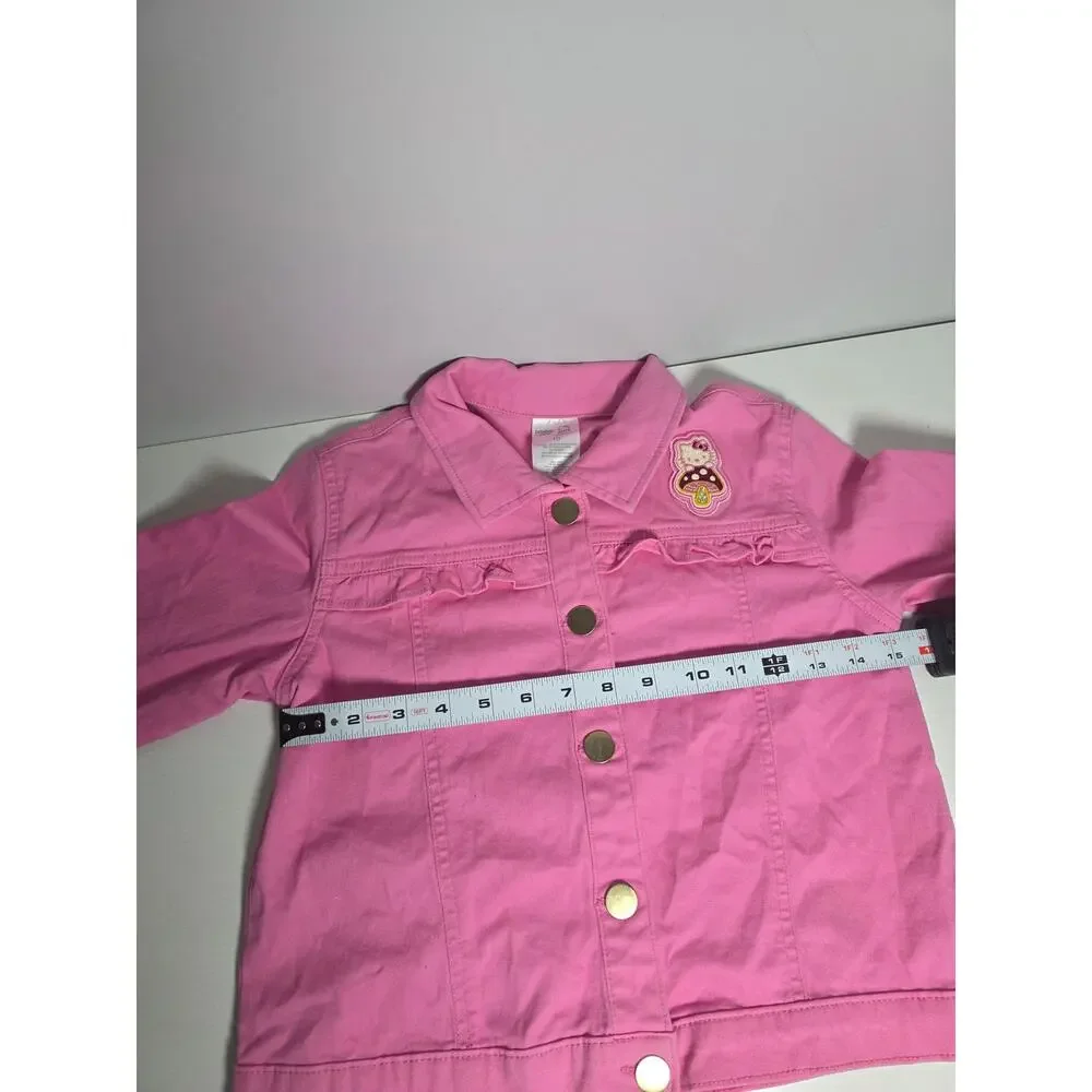 Hello Kitty Girls Denim Jacket Size 10 Pink Patch Snap Button Closure KidCore